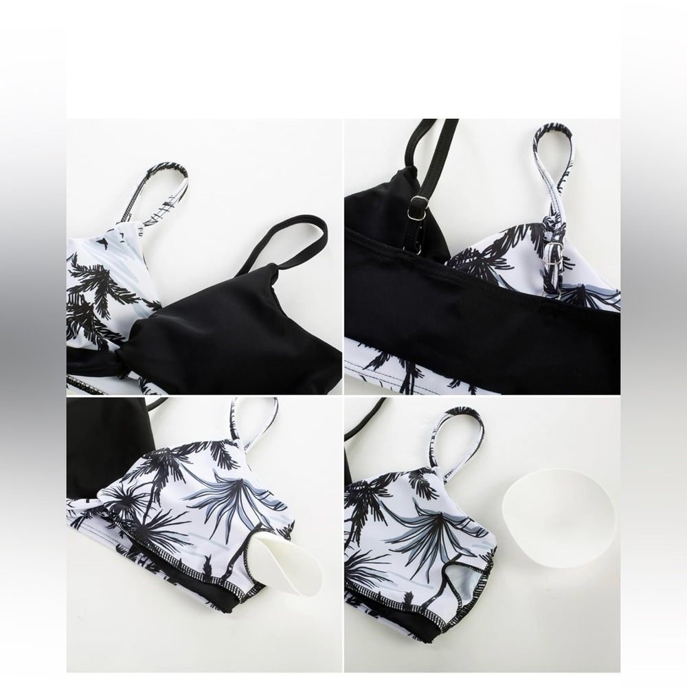 Grace Karin Black and White Palm Print Bikini Set - Picture 2 of 13